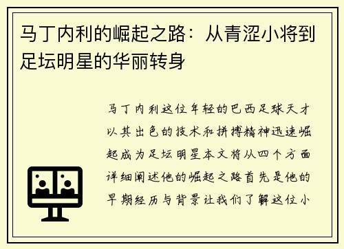 马丁内利的崛起之路：从青涩小将到足坛明星的华丽转身